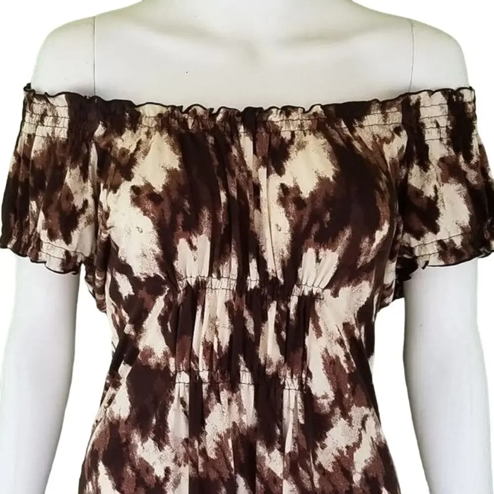 MICHAEL KORS Brown & White Tie Dye On/Off The Shoulders Dress ~ Women's MEDIUM P